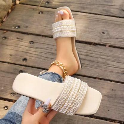 Sandales ouvertes perles luxueuses style mule chic