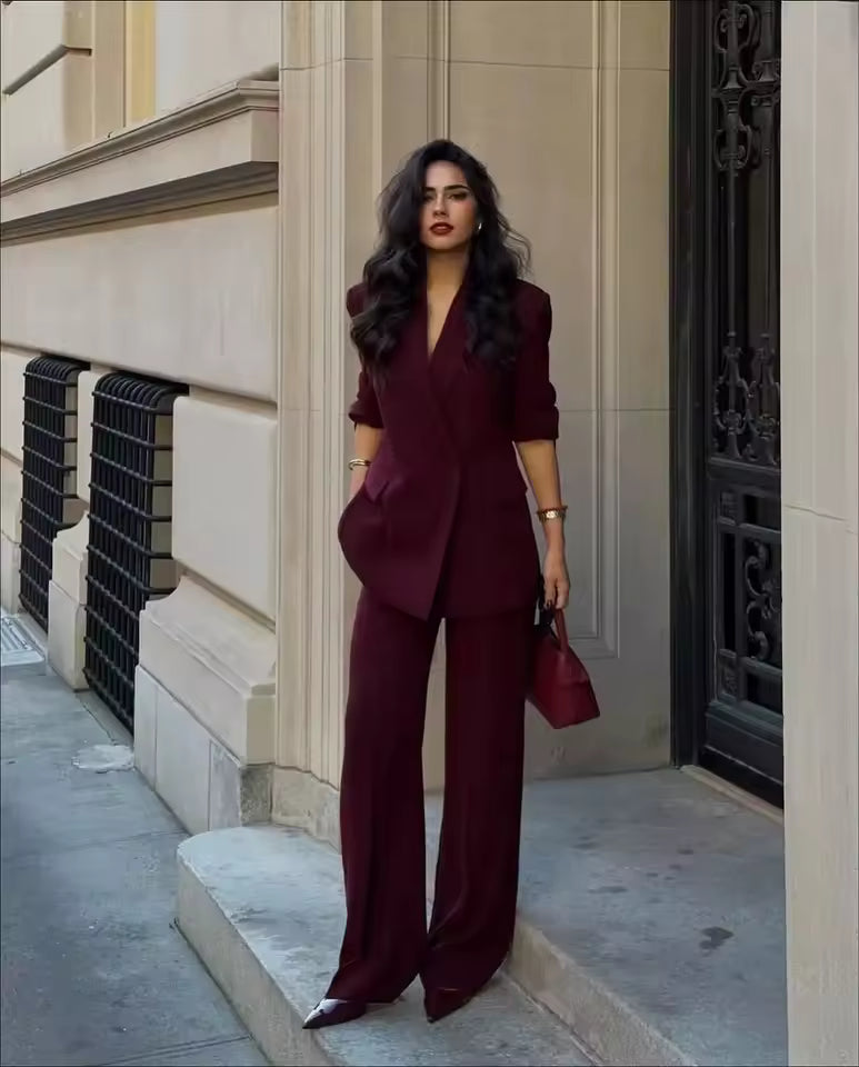 Tailleur blazer femme élégant à col en V