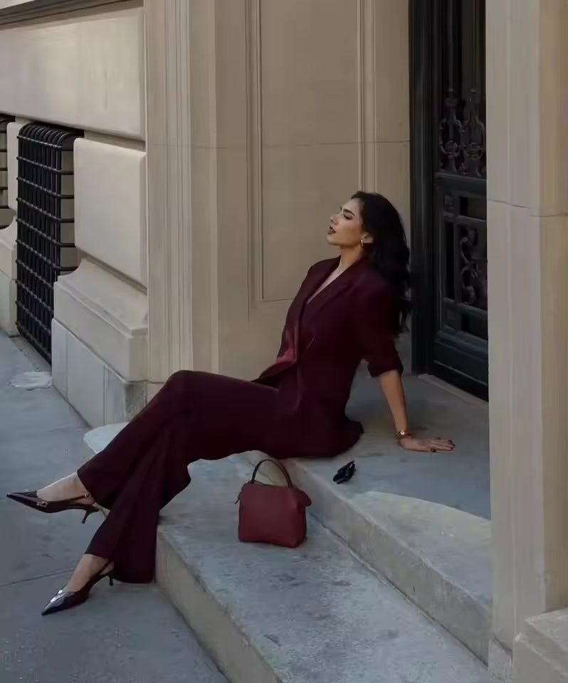 Tailleur blazer femme élégant à col en V