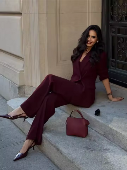 Tailleur blazer femme élégant à col en V