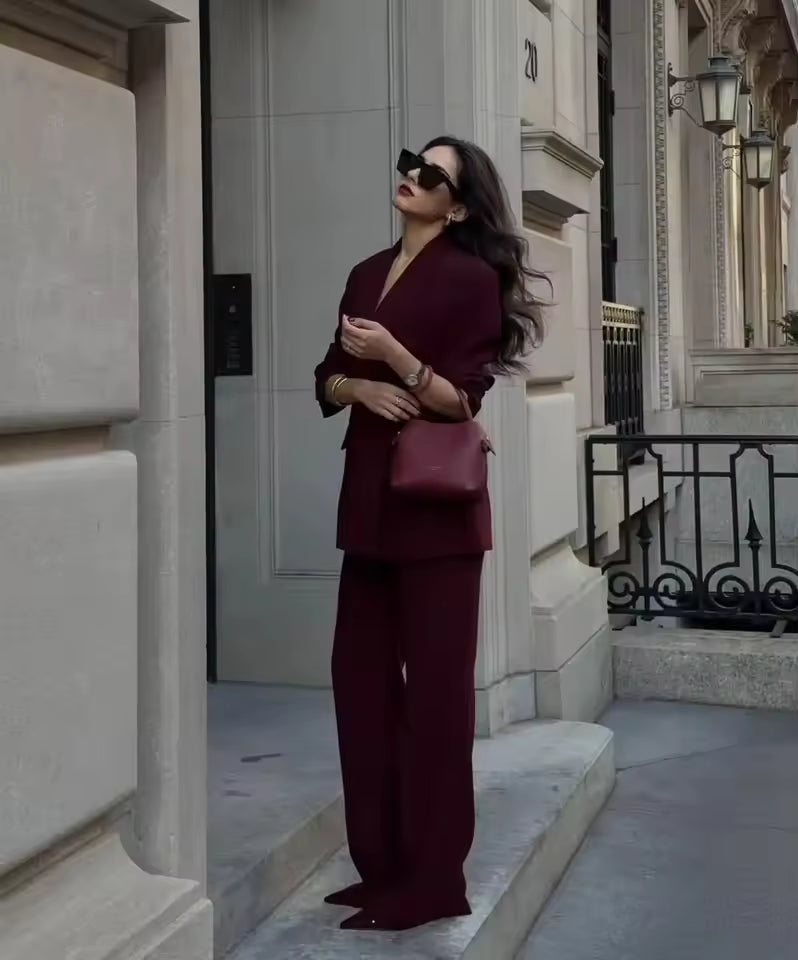 Tailleur blazer femme élégant à col en V