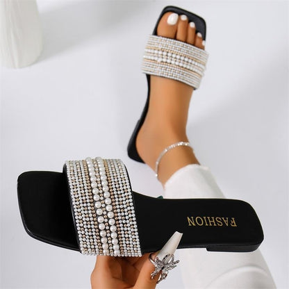 Sandales ouvertes perles luxueuses style mule chic